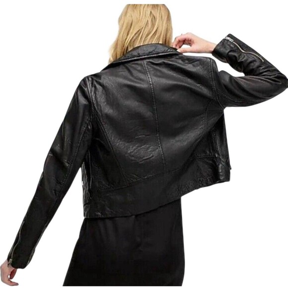 J Crew Collection Black Washed Lamb Leather Moto Biker Jacket Size M - Picture 3 of 11